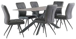 Caelan 200cm Grey Marble Dining Table 6 Kebrila Grey Chairs