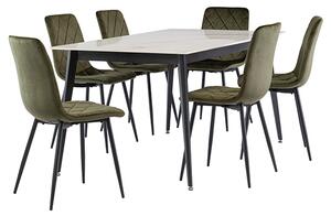 Inbar 160cm Kass Marble Dining Table 6 Basia Juniper Chairs