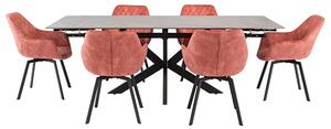 Sylvie Extending Grey Marble Dining Table 6 Viha Pink Chairs