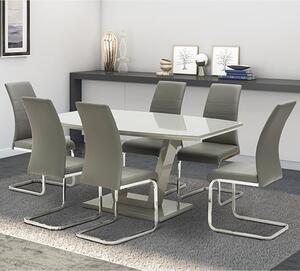 Samson Glass Grey Gloss Dining Table 6 Sako Grey Chairs