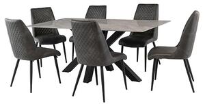 Callie 180cm Grey Marble Dining Table 6 Adora Grey Chairs