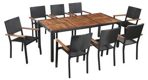 Ekani Outdoor 9 Piece Poly Rattan Dining Set In Brown And Black