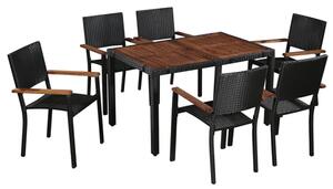 Ekani Outdoor 7 Piece Poly Rattan Dining Set In Brown And Black