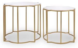 Mekbuda White Marble Top Set Of 2 Side Tables With Gold Frame