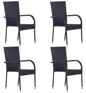 Garima Outdoor Set Of 4 Poly Rattan Dining Chairs In Black