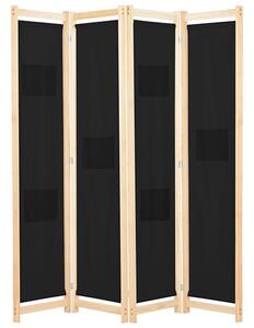 Gavyn Fabric 4 Panels 160cm x 170cm Room Divider In Black