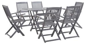 Libni Outdoor 7 Piece Folding Wooden Dining Set In Grey Wash