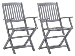 Libni Outdoor Grey Solid Acacia Wooden Dining Chairs In Pair