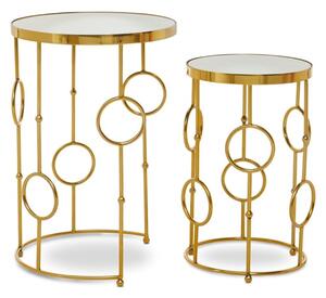 Mekbuda Round White Glass Top Nest Of 2 Tables With Gold Frame