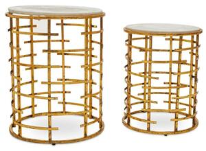 Mekbuda Round White Marble Top Nest Of 2 Tables With Gold Frame