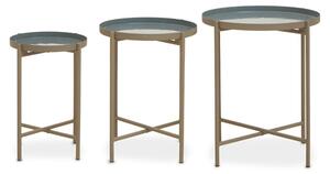 Cordue Grey Enamel Set Of 3 Side Tables With Gold Metal Legs