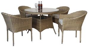 Derya Glass Top 100cm Dining Table With 4 Stacking Chairs