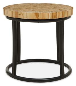 Malign Round Wooden Top Side Table With Black Metal Frame