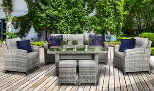 Arax Outdoor 7 Seater Sofa Dining Set With Stools In Fine Grey