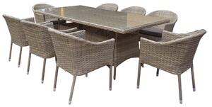 Derya Glass Top 200cm Dining Table With 8 Stacking Chairs