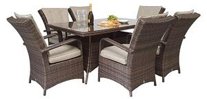 Fetsa Rectangular 150cm Dining Table With 6 Armchairs In Brown