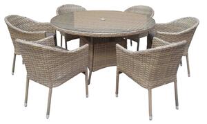 Derya Glass Top 135cm Dining Table With 6 Stacking Chairs