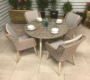 Deven Outdoor Round Dining Table With 4 Chairs In Fine Grey