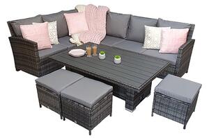 Caxias Corner Lounge Sofa Set With Liftup Dining Table In Grey