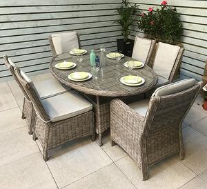 Abobo Oval Glass Dining Table With 6 Dining Chairs In Fine Grey