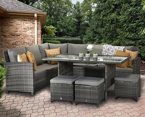 Caxias Corner Lounge Dining Sofa Set In Flat Grey Weave