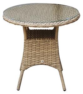 Derya Glass Top 70cm Wicker Bistro Dining Table In Natural