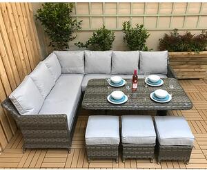 Enola Corner 7 Seater Lounge Dining Set In Multi Grey Weave