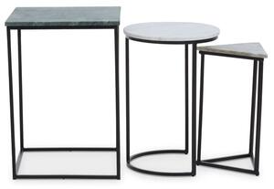 Mania Marble Top Nest Of 3 Tables With Black Metal Frame