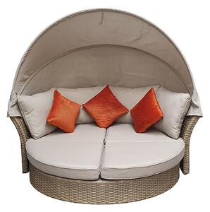 Lavey Weave Half Round Day Bed In Natural With Beige Cushions