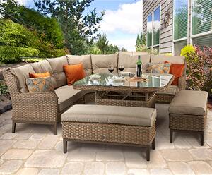 Denisa Corner Wicker Dining Sofa Set With 2 Large Ottomans