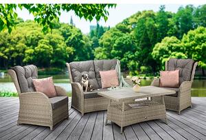 Maree Wicker 4 Seater Sofa Set With Supper Table In Creamy Grey