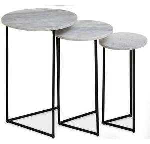 Mania White Marble Top Nest Of 3 Tables With Black Metal Frame