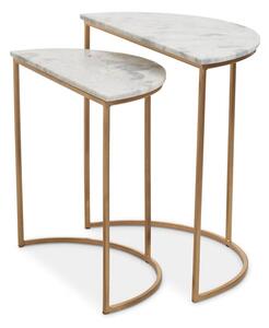 Mania White Marble Top Nest Of 2 Tables With Gold Metal Frame