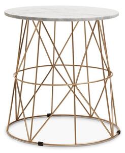 Mania Round White Marble Top Side Table With Gold Base