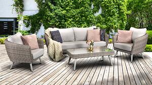 Deven Outdoor Wicker 5 Seater Lounge Set In Fine Grey