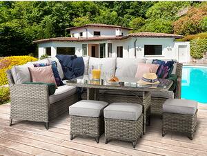 Enola Corner Dining Sofa Set In 3 Wicker Special Grey Weave