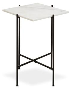 Mania Square White Marble Top Side Table With Black Frame