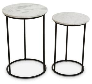 Mania White Marble Top Nest Of 2 Tables With Black Metal Frame