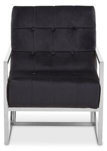 Hanna Velvet Lounge Chair With Silver Frame In Black