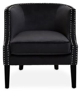 Larrisa Velvet Studded Chair With Black Wooden Legs In Black