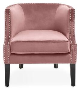 Larrisa Velvet Studded Chair With Black Wooden Legs In Pink