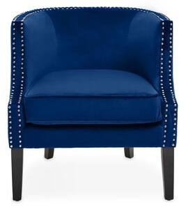 Larrisa Velvet Studded Chair With Black Wooden Legs In Blue