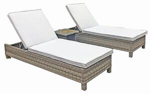 Sayer Victoria Weave Pair Of Sun Loungers With Table In Grey