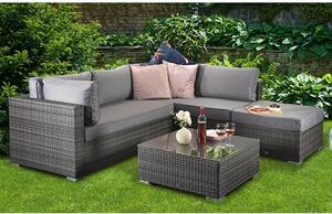 Saxen Corner Weave Lounge Set Sofa With Coffee Table In Grey