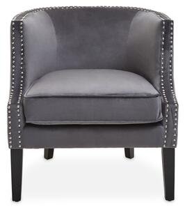 Larrisa Velvet Studded Chair With Black Wooden Legs In Grey