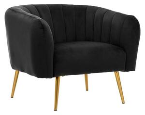 Larrisa Velvet Armchair With Gold Metal Legs In Black