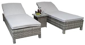 Sayer Weave Pair Of Sun Loungers With Table In Grey