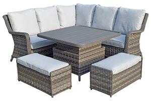 Malti Corner Weave Dining Sofa Set With Lift Table In Grey