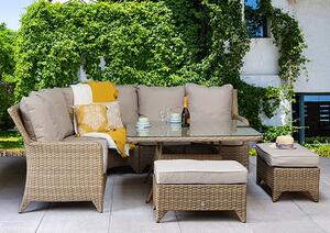 Savvy Corner Weave Dining Set With Beige Cushions In Natural