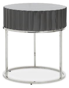 Genera Round High Gloss End Table With Silver Frame In Grey